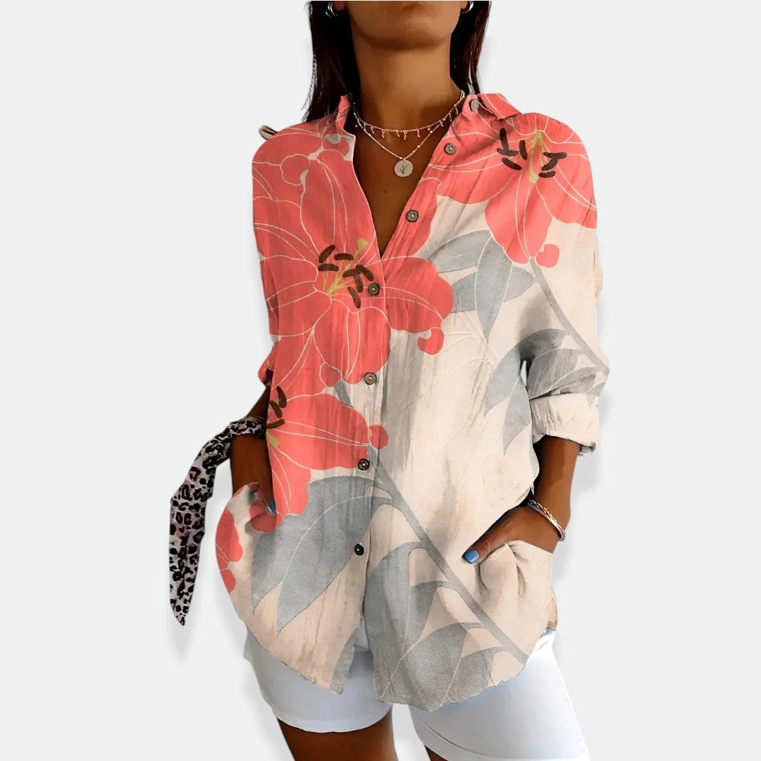 Élise™ | Floral Blouse with Button Closure